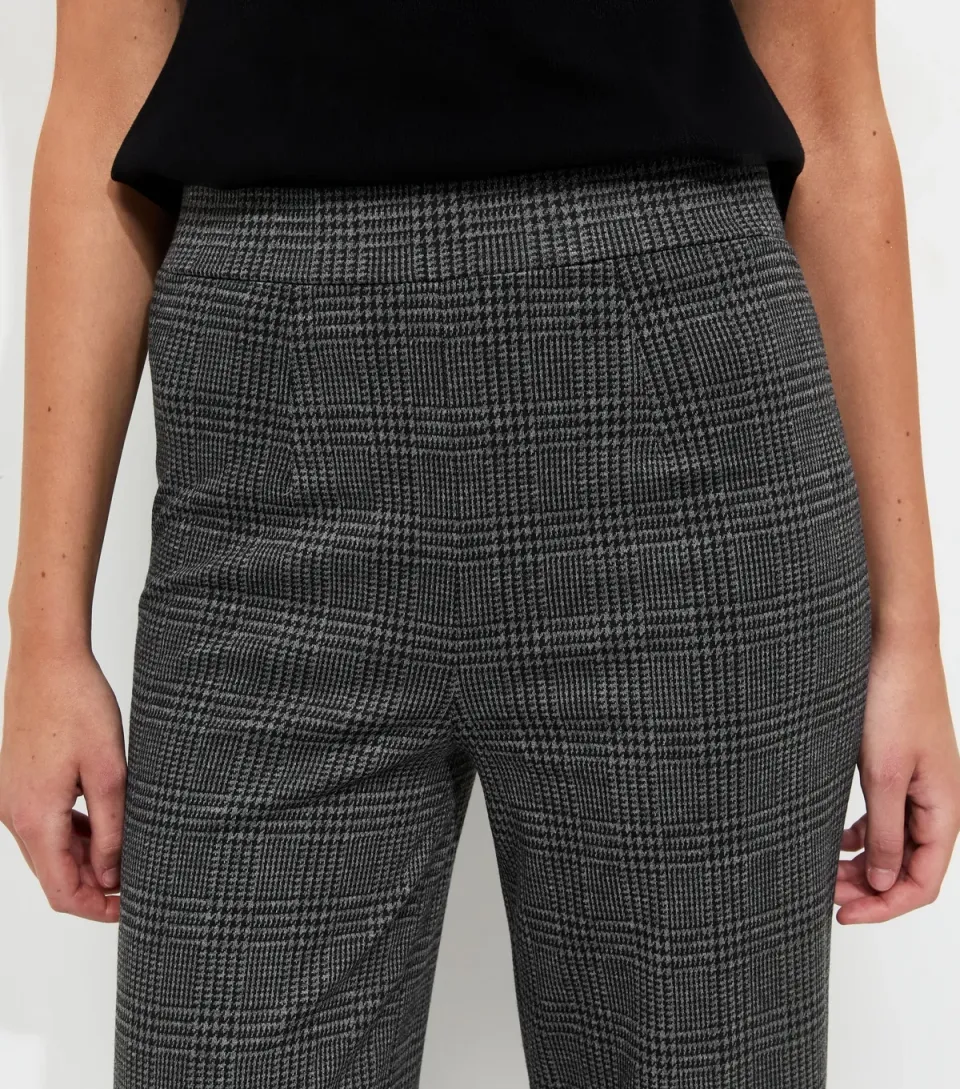 Women's Tall Dark Grey Check Jersey Wide Leg Trousers