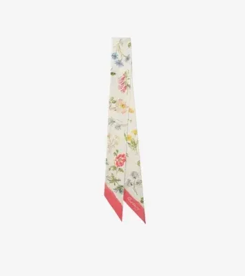 Skinny Blooms of Britain Silk Scarf in Sesame beige
