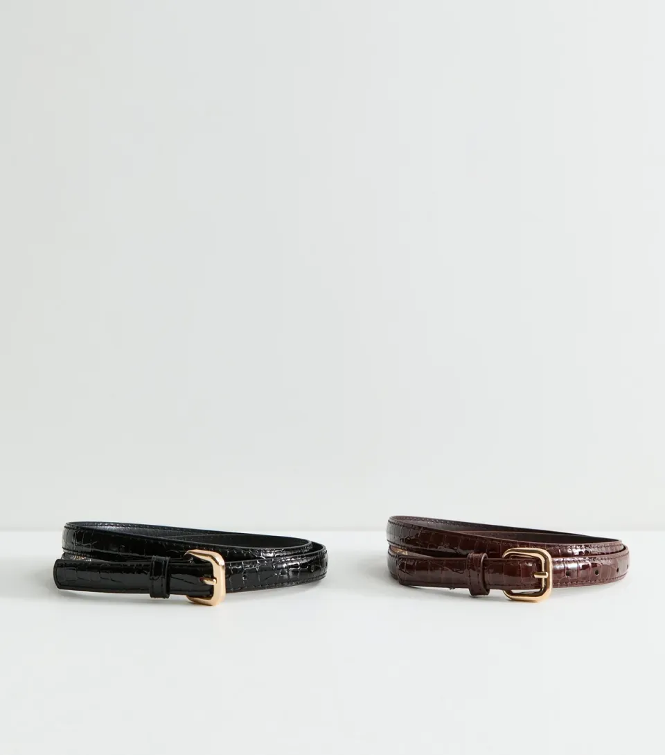 Pack of 2 Brown Faux Leather Belts