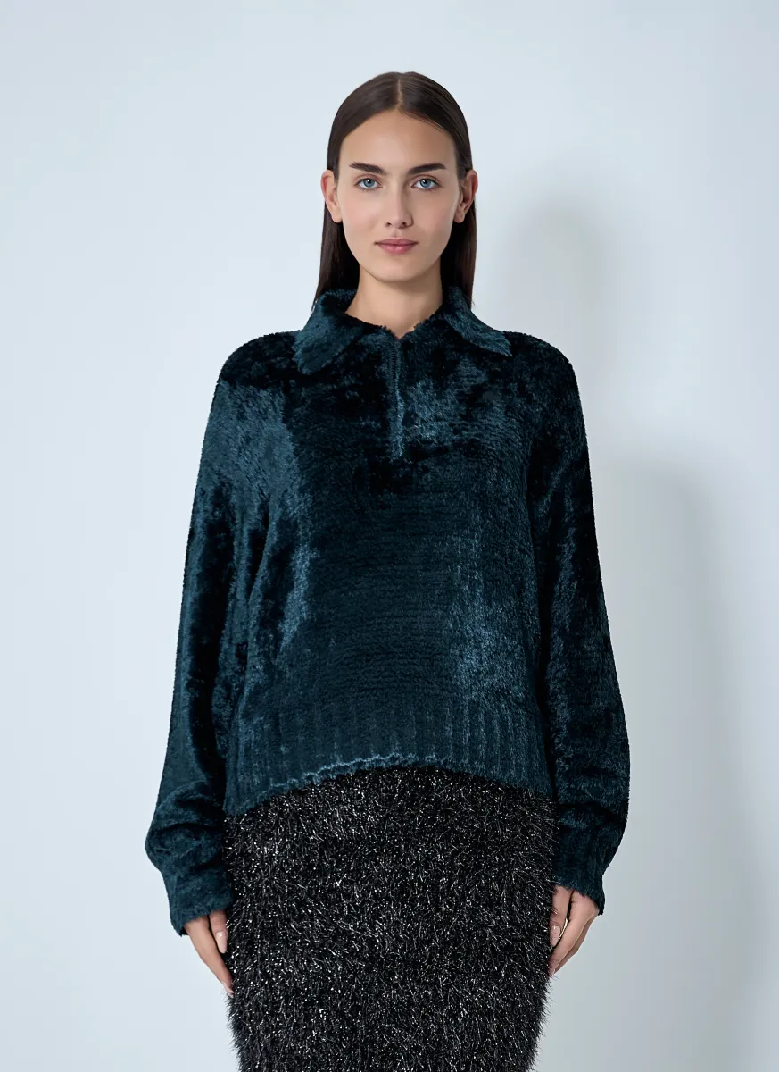 Velour Polo Sweater