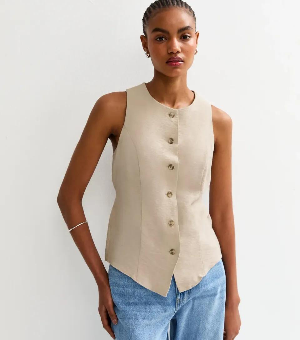 Women's Tall Stone Crew Neck Woven Waistcoat