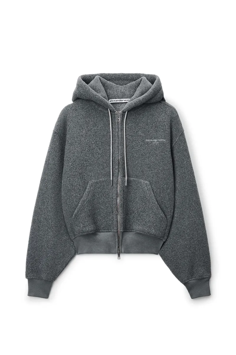 CRYSTAL DRAWCORD SHRUNKEN ZIP-UP HOODIE