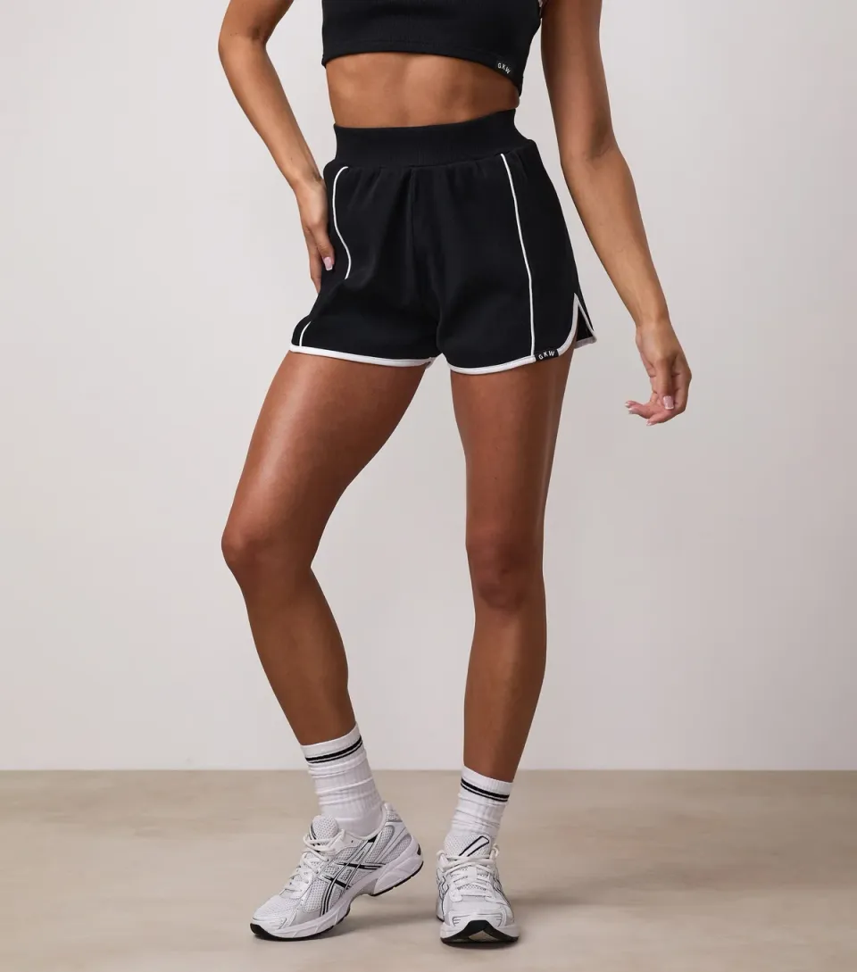 Women's Black Ribbed Contrast Trim Shorts