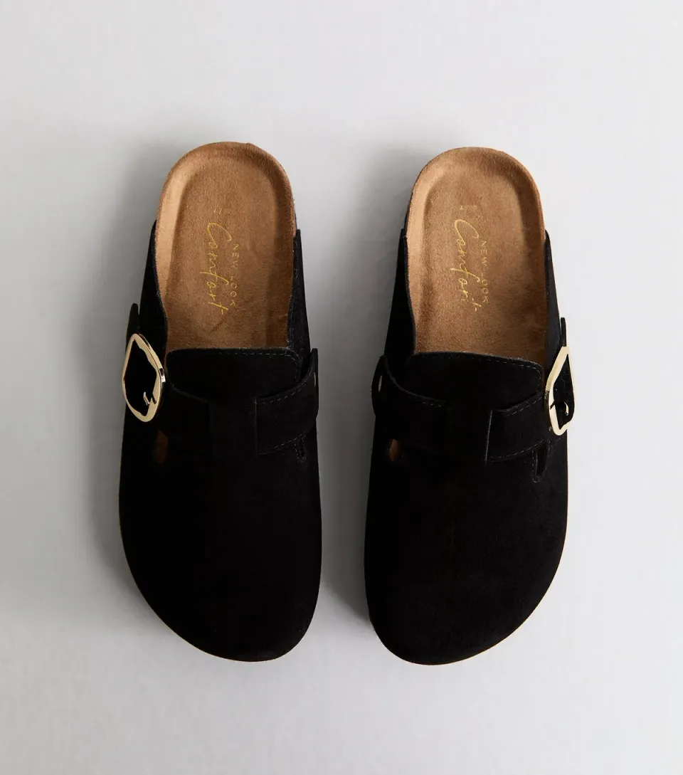 Women's Black Faux Brushed Leather Clogs Vegan