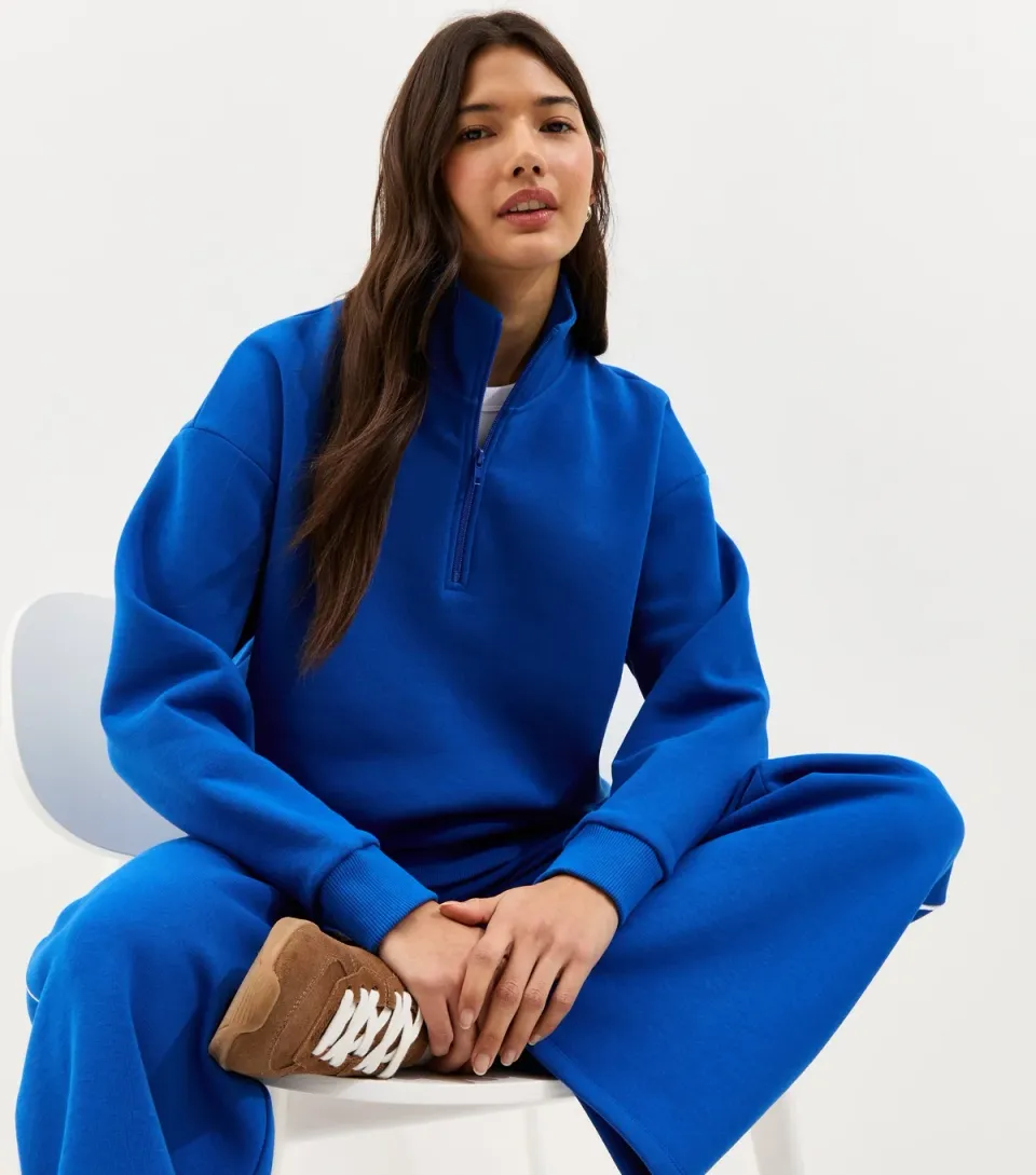 Women's Bright Blue 3/4 Zip Front Sweatshirt