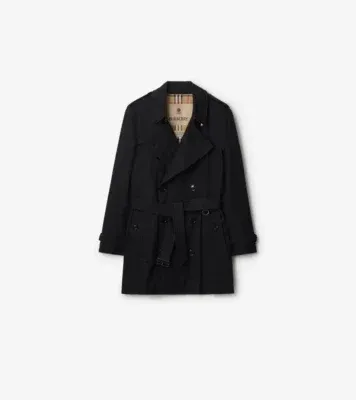 Short Kensington Heritage Trench Coat in Black - Men, Cotton Gabardine