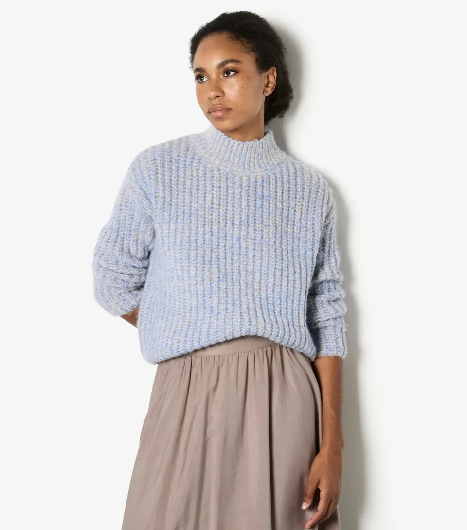 Women's Pale Blue Fisherman Mixed Knit Yarn Jumper