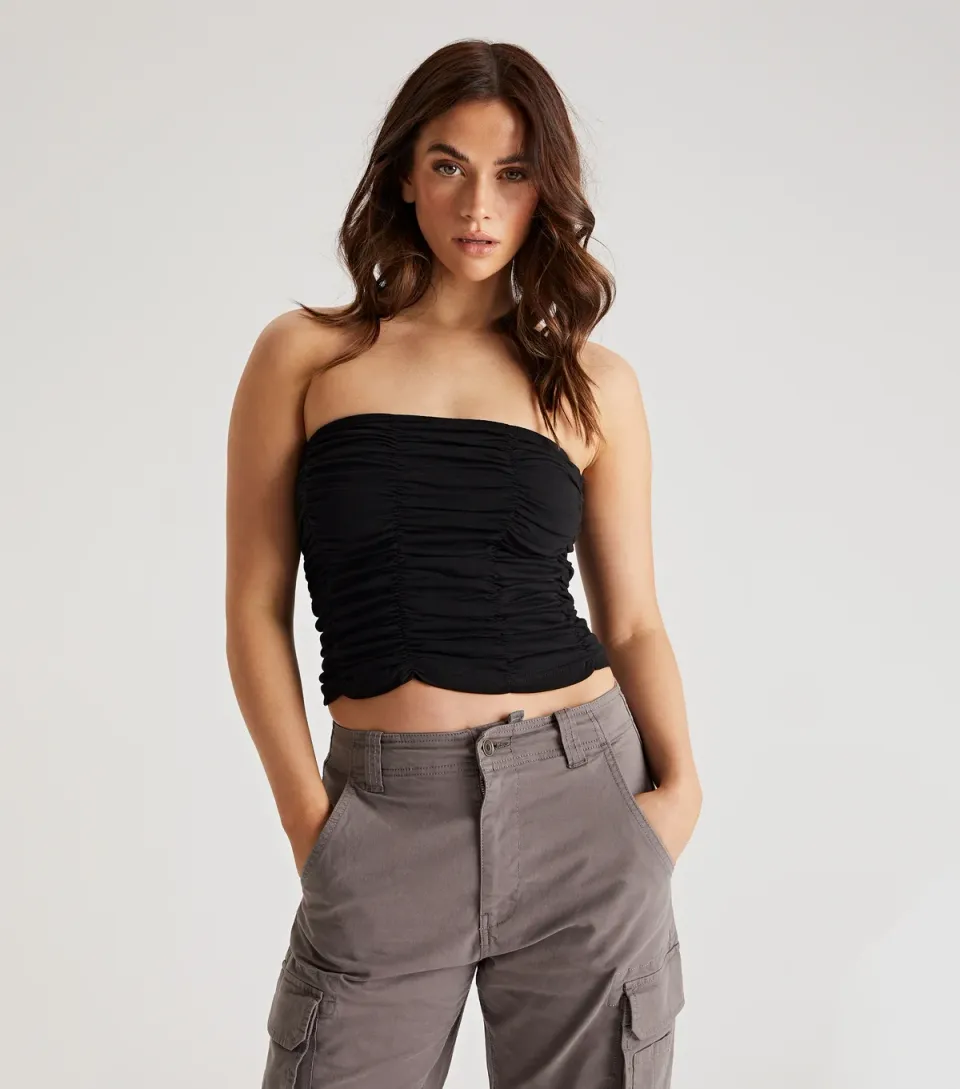 Women's Black Ruched Bandeau Top