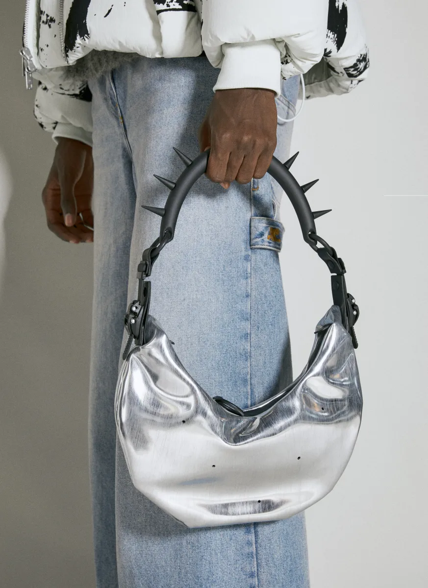 Spike Handle Half Moon Shoulder Bag