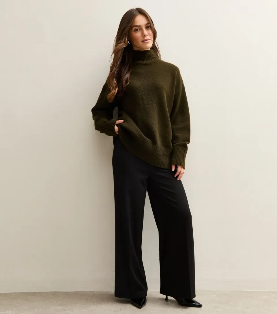Women's Petite Black Wide Leg Trousers