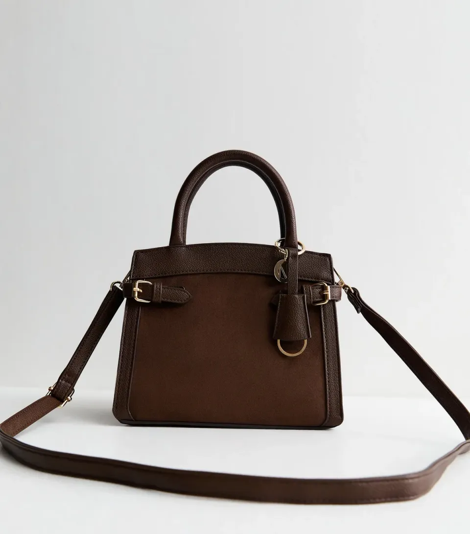 Dark Brown Faux Suede Tote Bag
