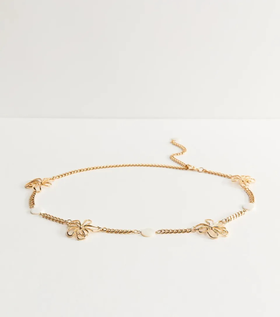 Gold Tone Flower Chain Belt