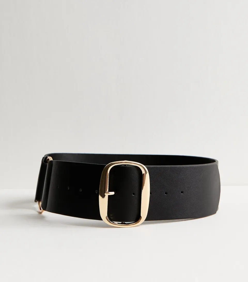 Wide Black Faux Leather Buckle Belt