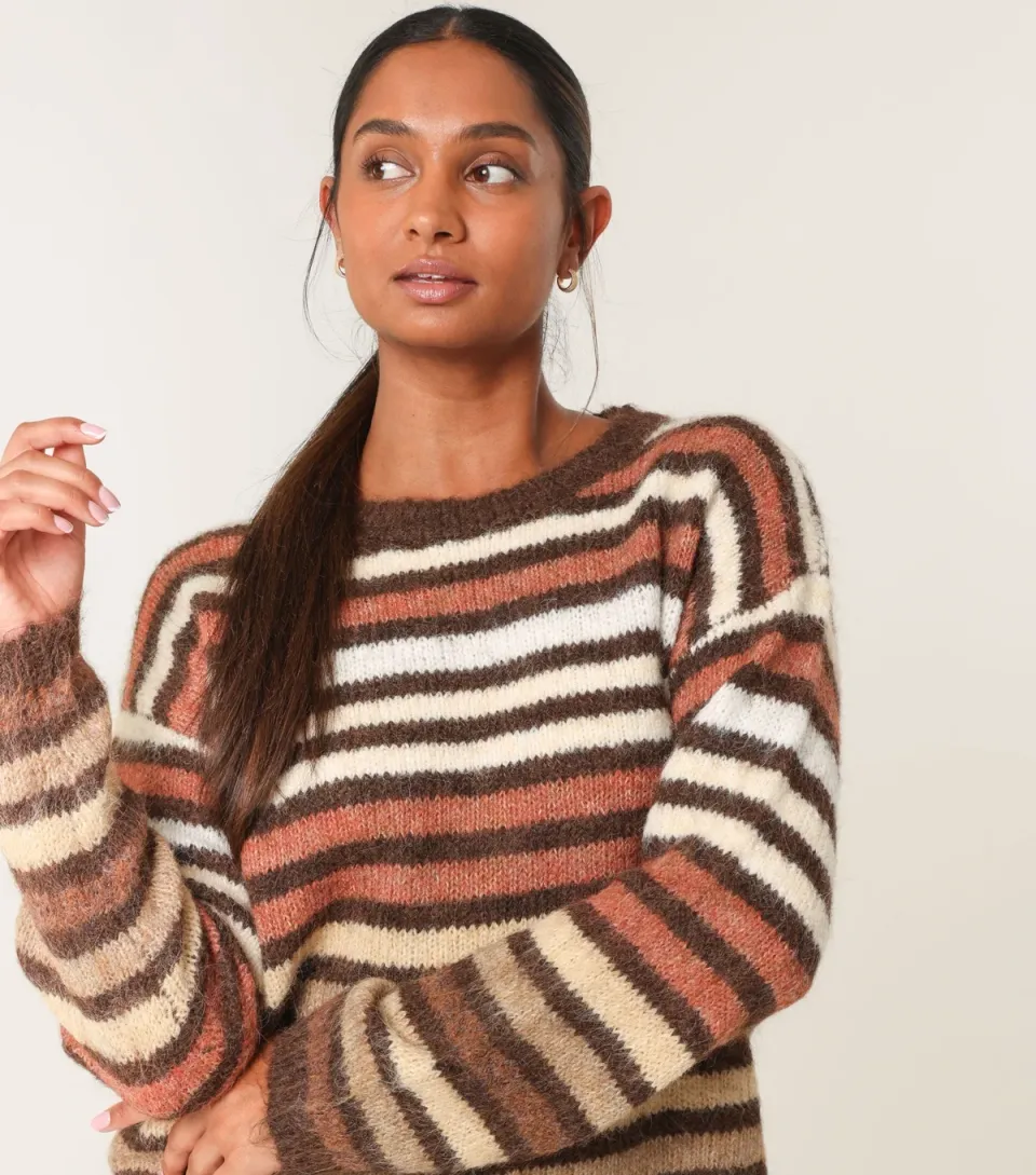 Women's Brown Striped Jumper