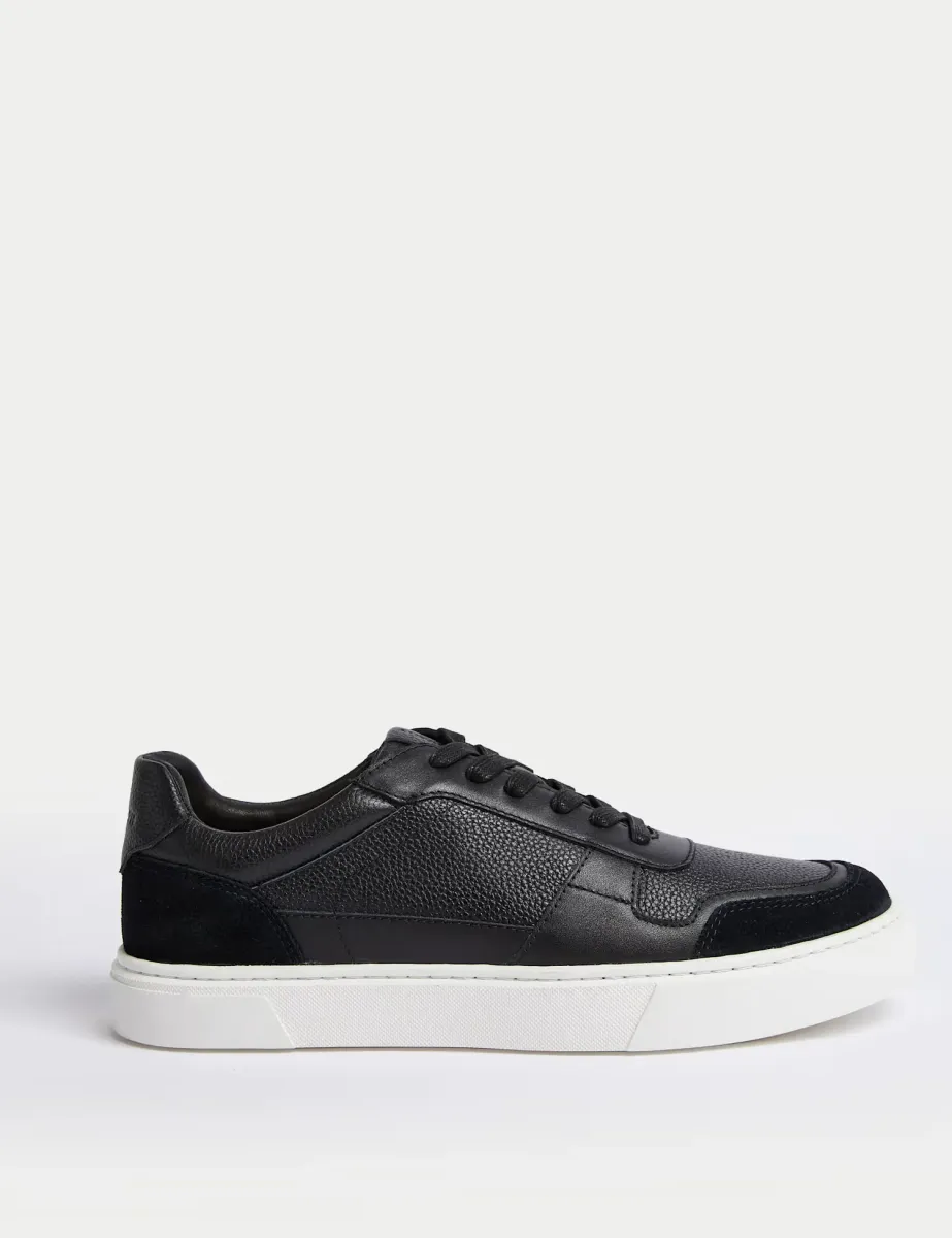 Leather Lace Up Performance Trainers with Freshfeet Black