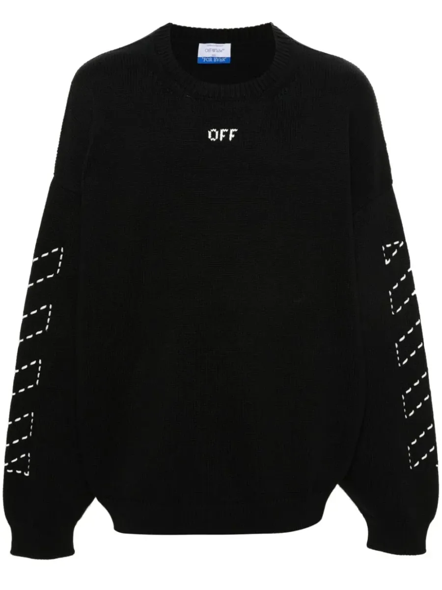 Men Diag Stripe Embroidered Jumper Black