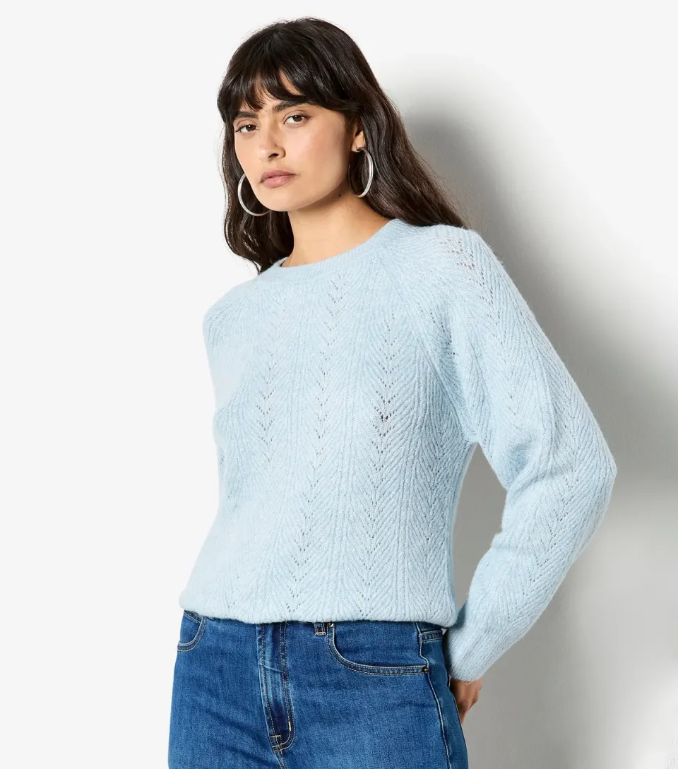 Women's Light Blue Sparkly Pointelle Jumper
