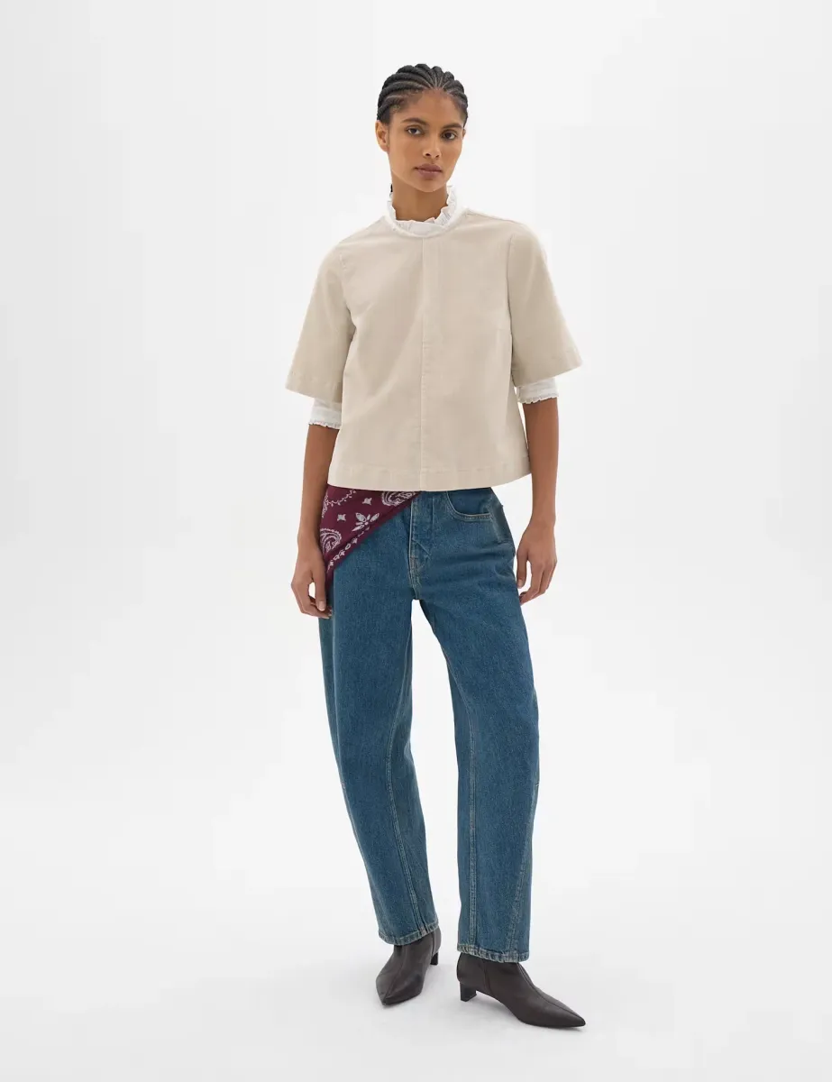Striped Corduroy Crew Neck T-Shirt Natural Mix