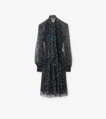 Ditsy Floral Silk Dress in Black