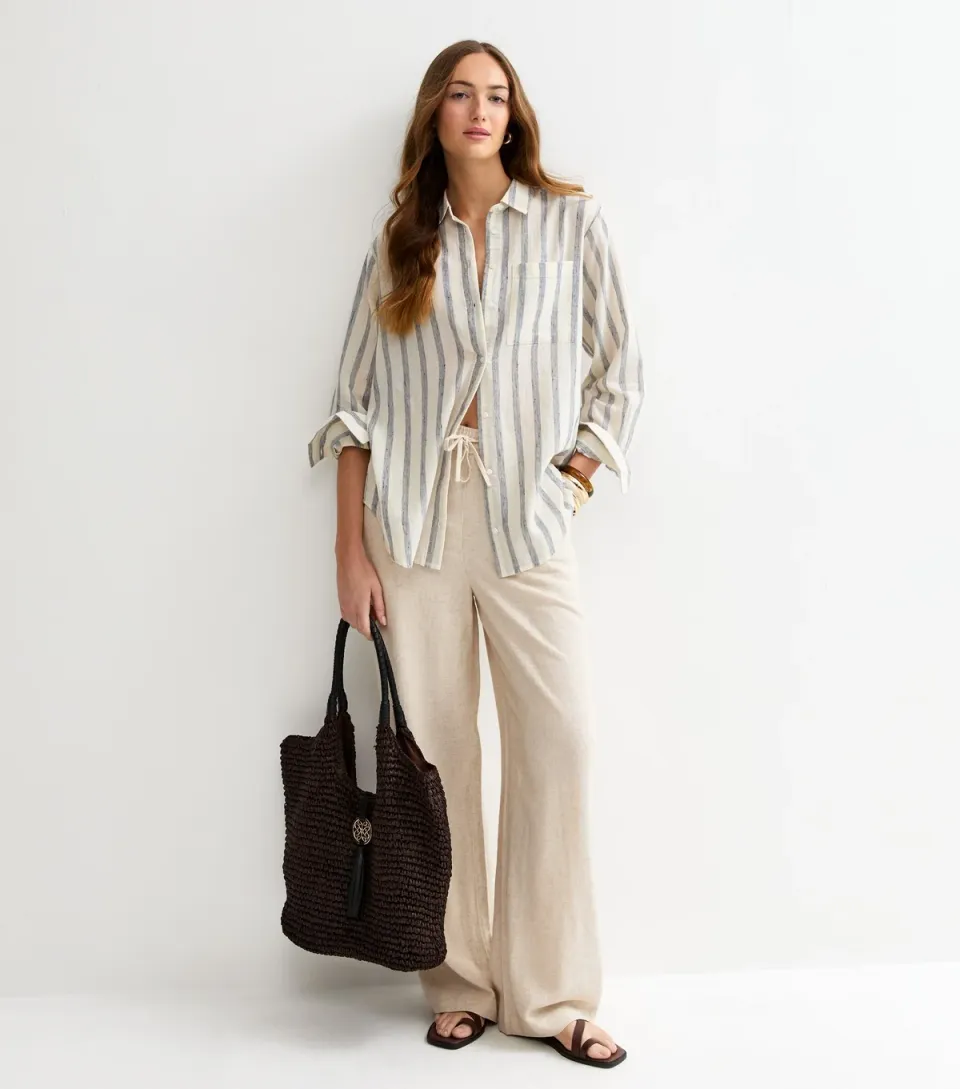 Women's Tall Stone Wide Leg Trousers with Linen
