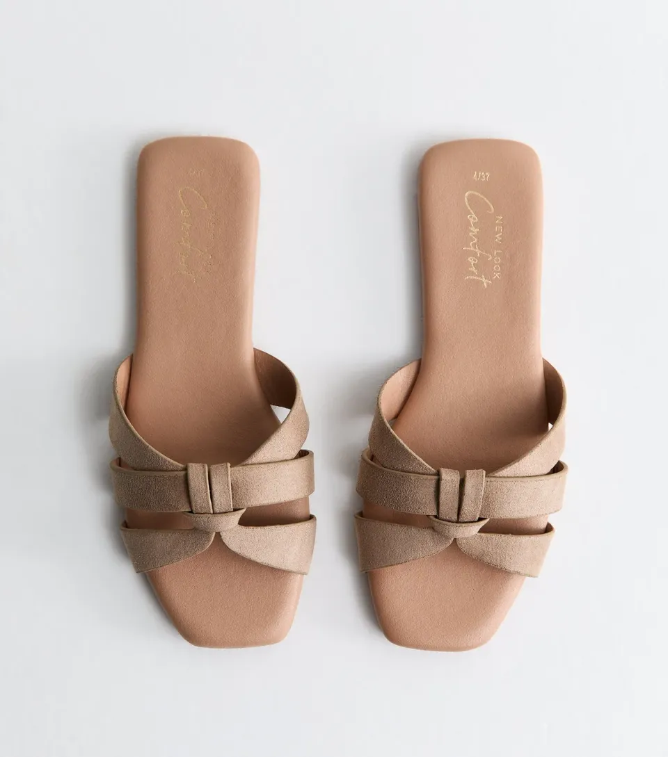 Women's Light Brown Faux Leather Interwoven Strap Flat Sandals Vegan