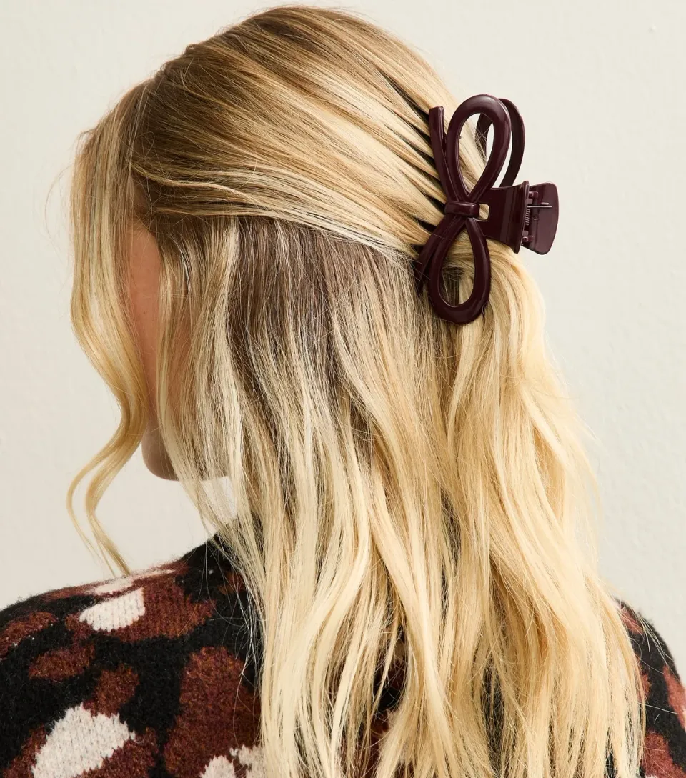 Burgundy Shiny Bow Hair Clip