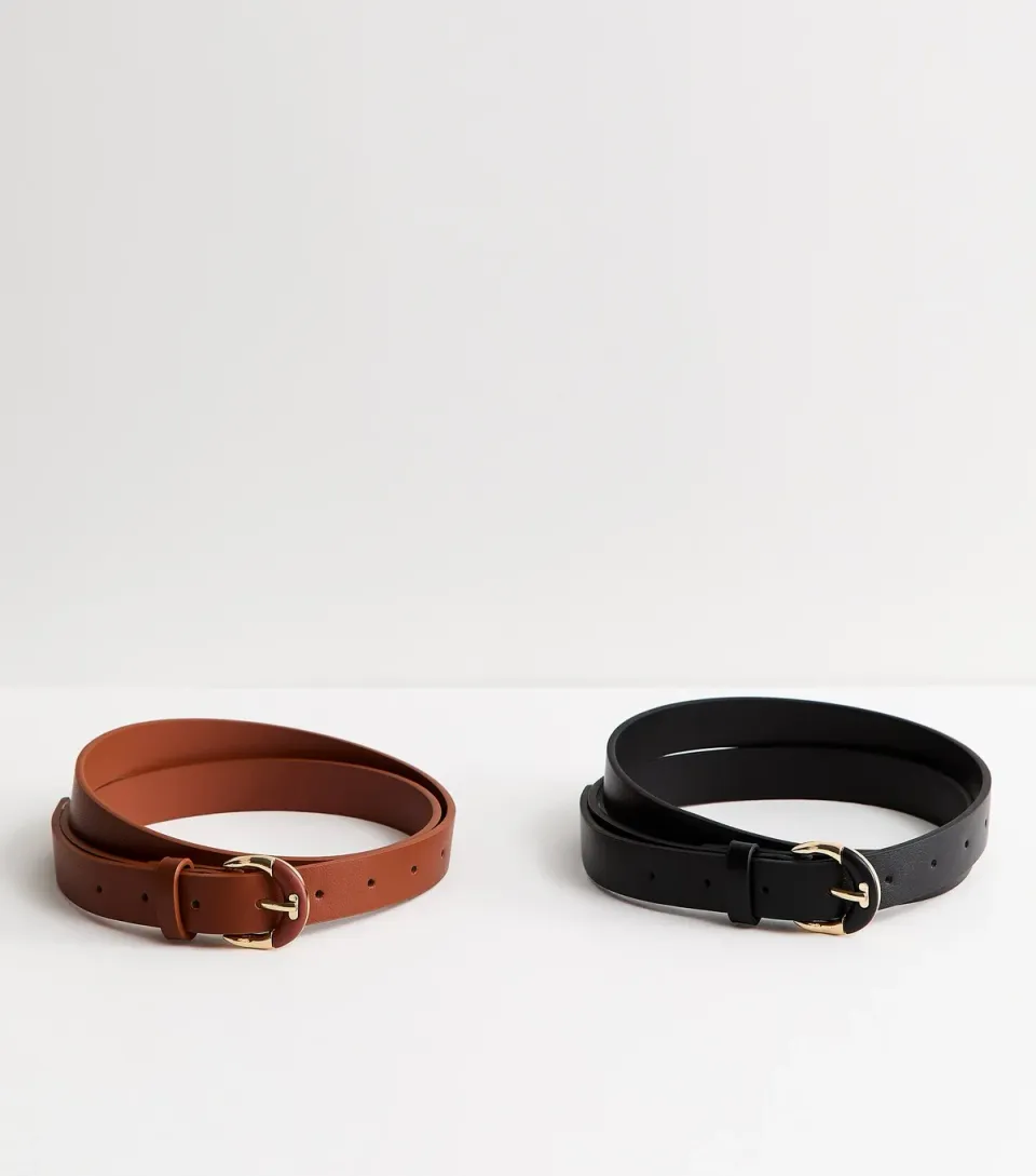 Pack of 2 Black and Tan Resin Buckle Belts