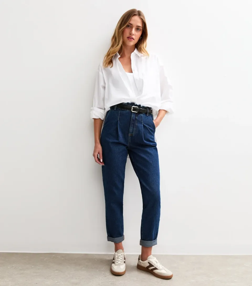 Women's Blue Denim Paperbag Waist Jeans