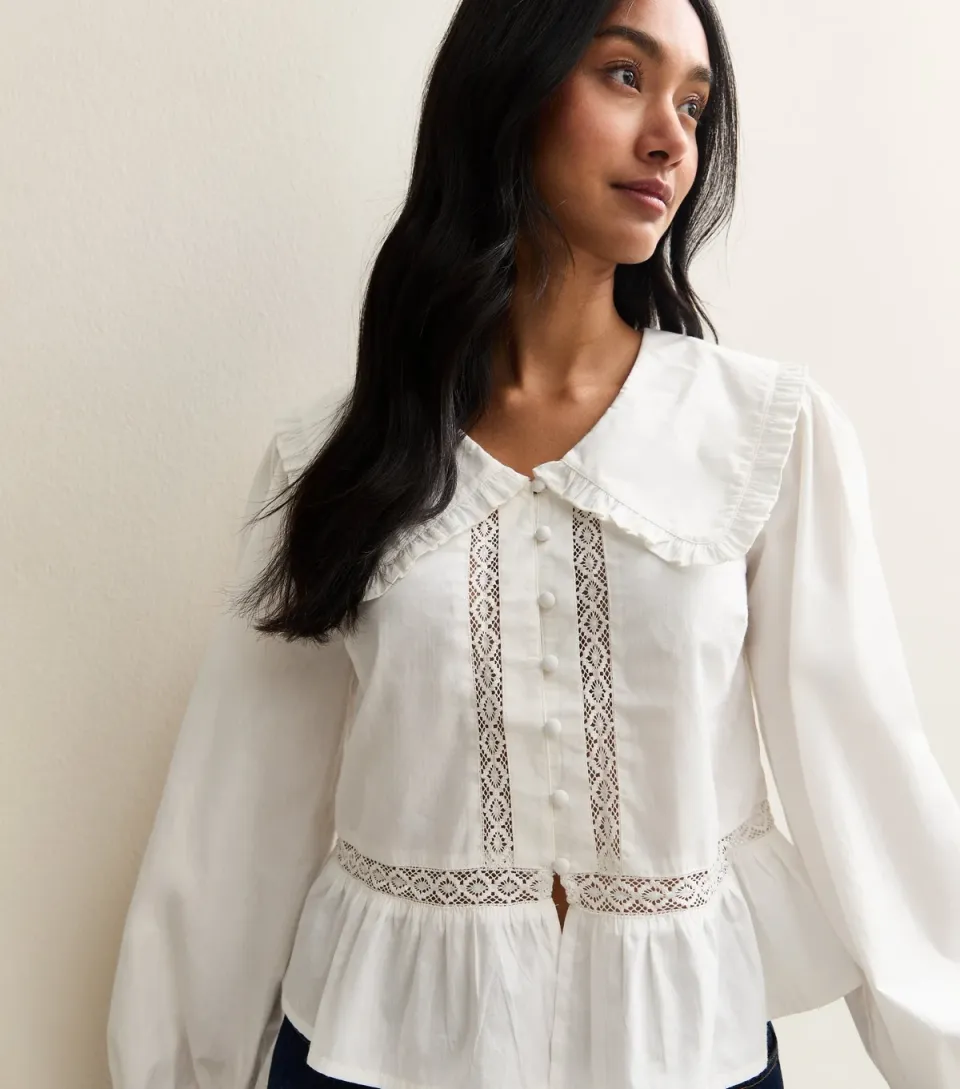 Women's Black Lace Insert Oversized Collar Shirt