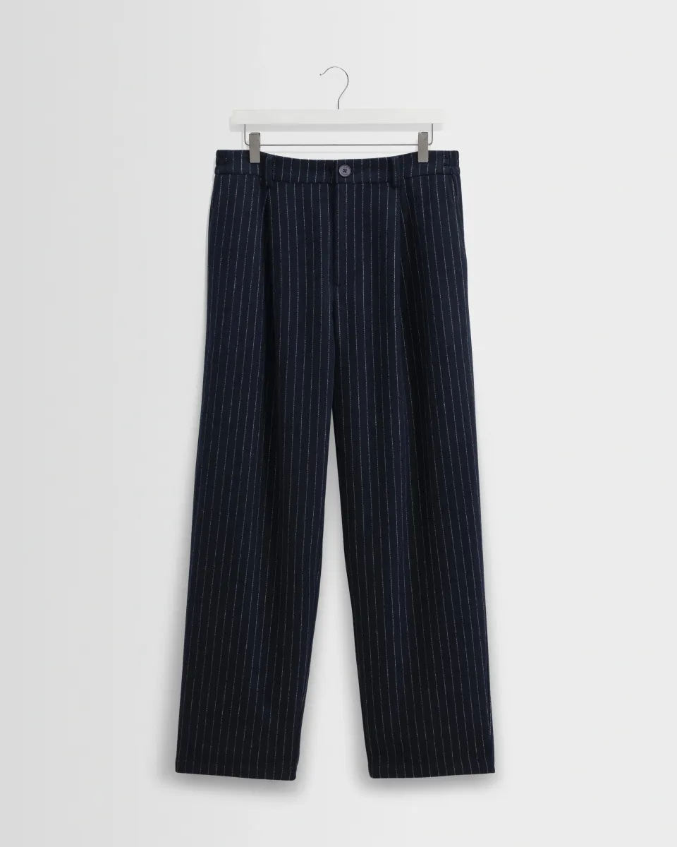 Malham - Navy Pinstripe Wool Trousers