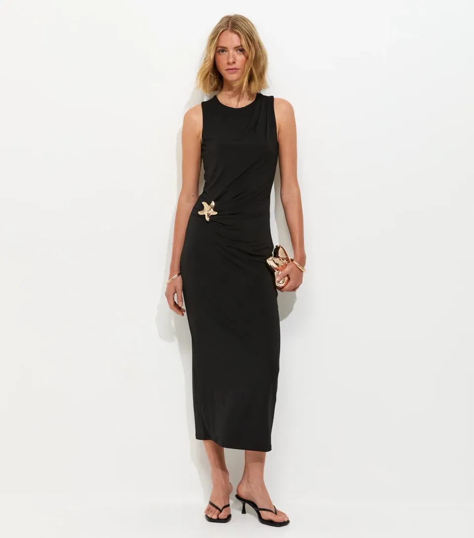 Women's Black Starfish Charm Racerback Midi Dress