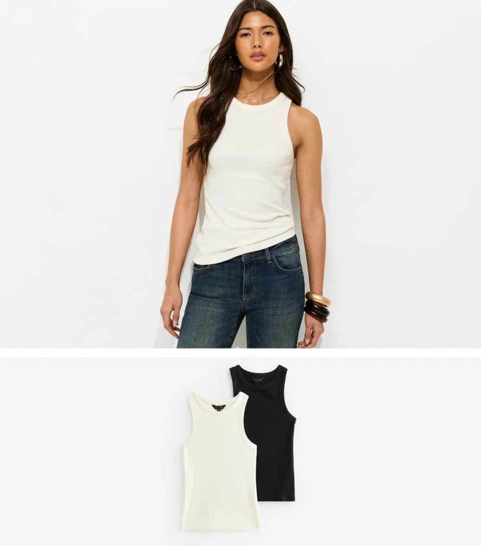 Women's Pack Of 2 Cream Racer Vest Tops
