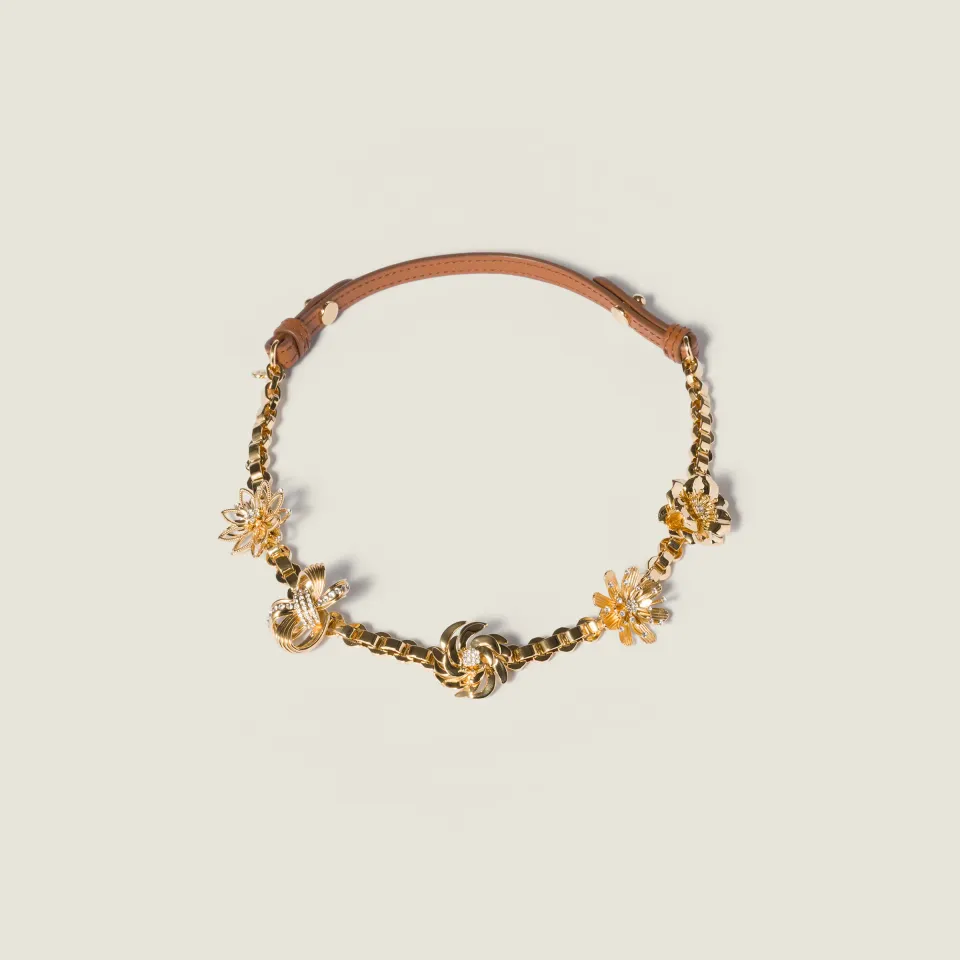 Metal and leather necklace