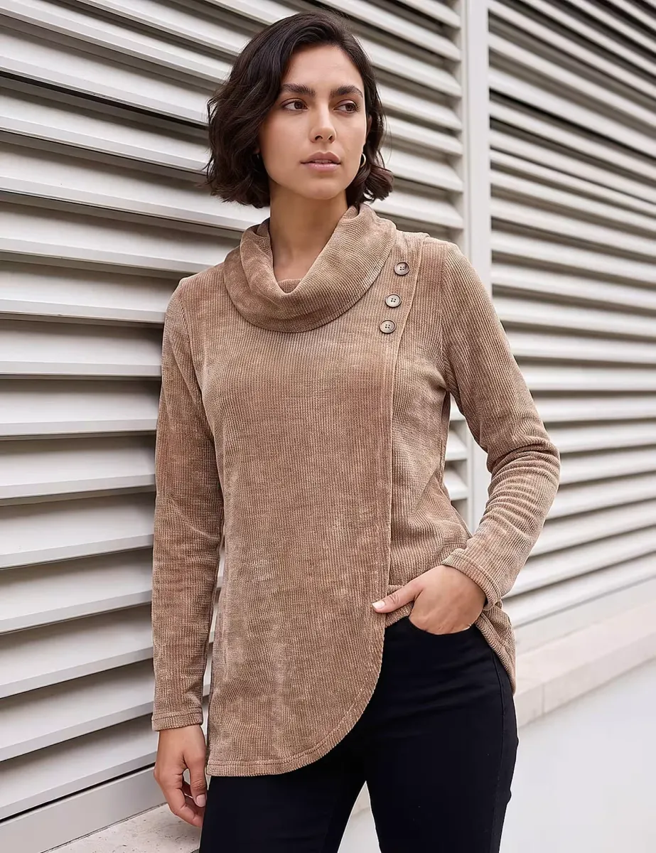 Cowl Neck Top Camel