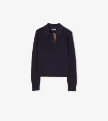 Long-sleeve Wool Polo Shirt in Grape purple