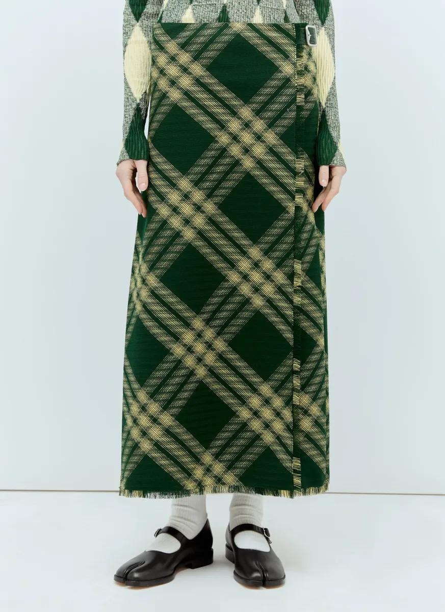 Wool Check Midi Skirt