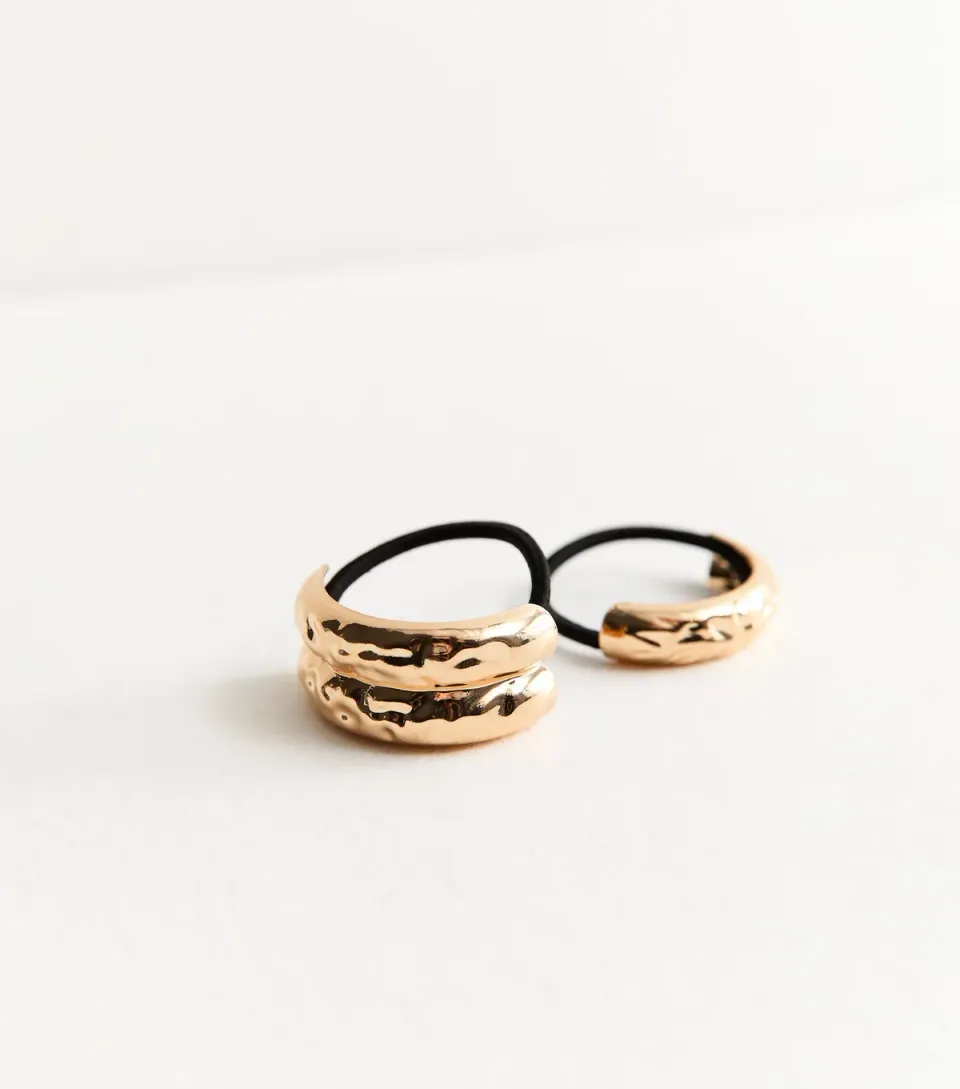 Pack Of 2 Gold Tone Hammered Hair Ties