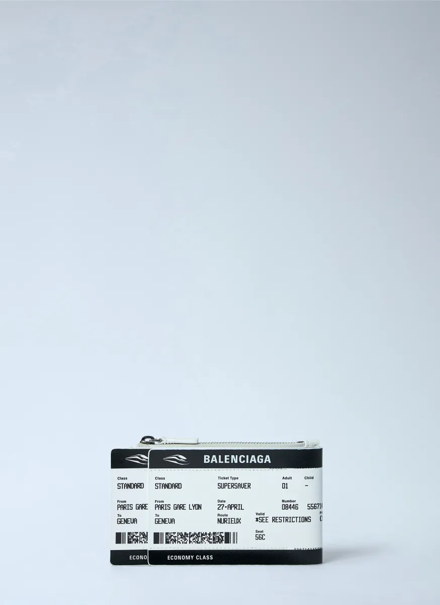 Ticket-Print Leather Zip Pouch