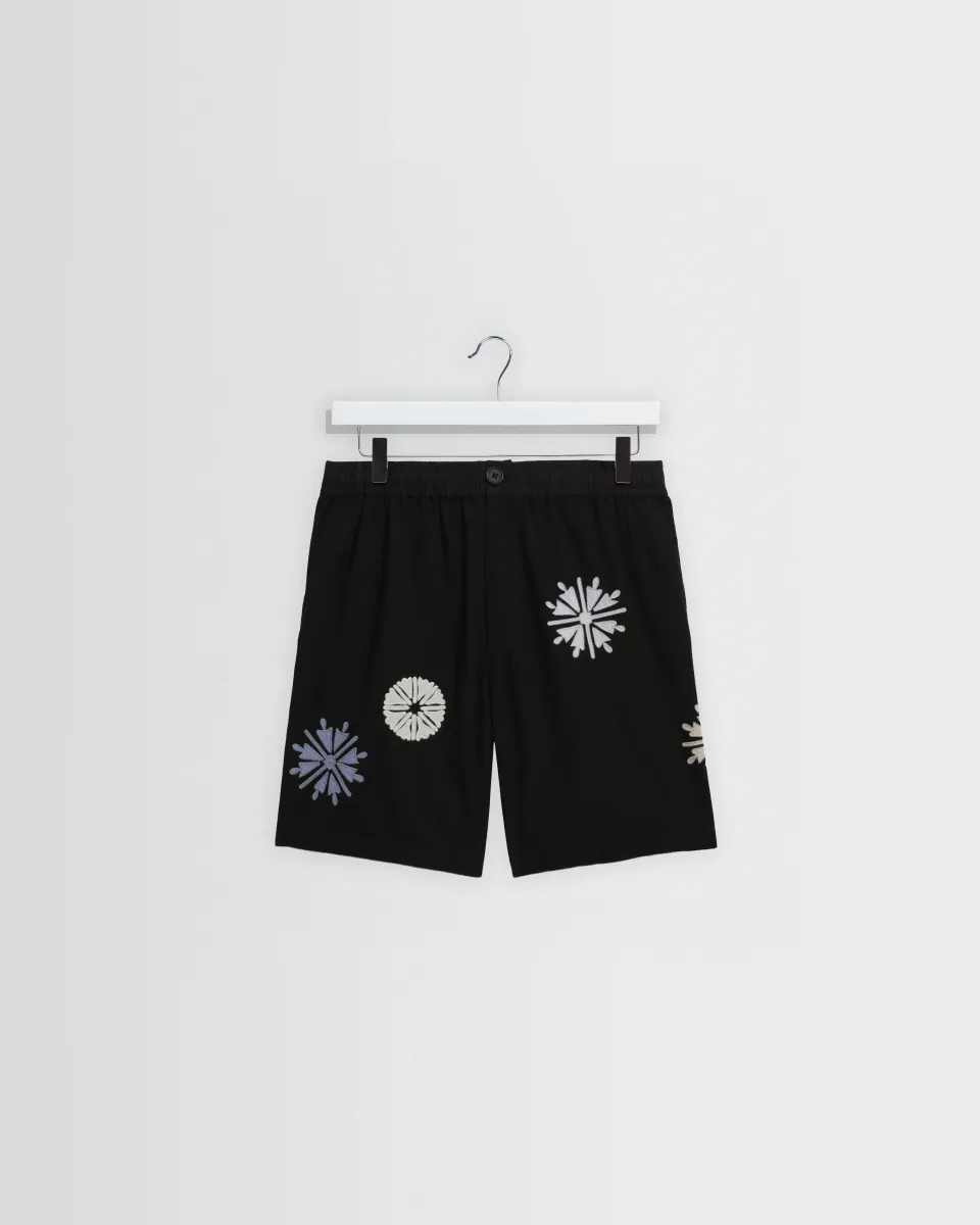 Kurt - Black Round Applique Cotton Shorts
