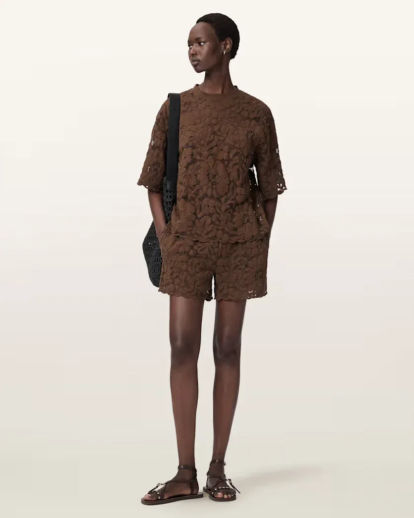 Amelie Mid Rise Relaxed Lace Shorts