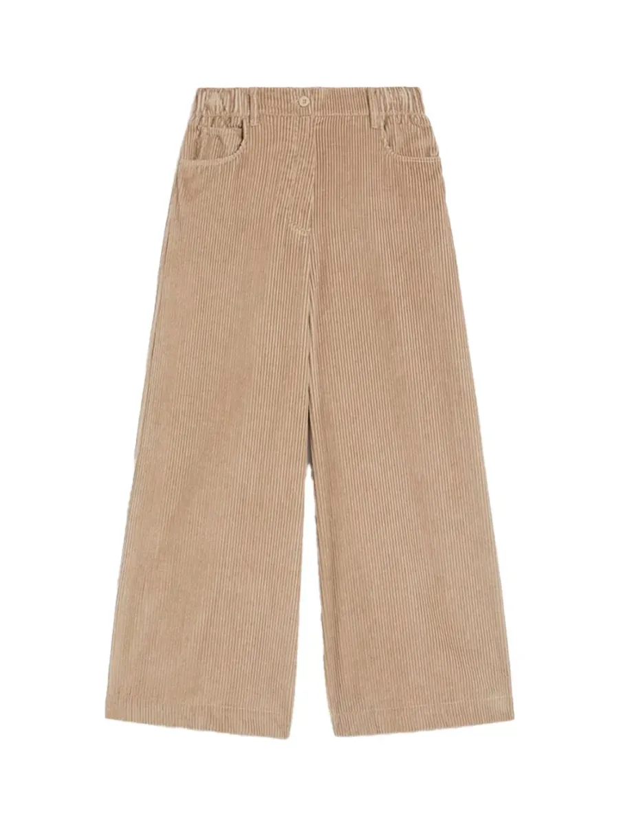 Cropped Cotton Velvet Trousers Sand