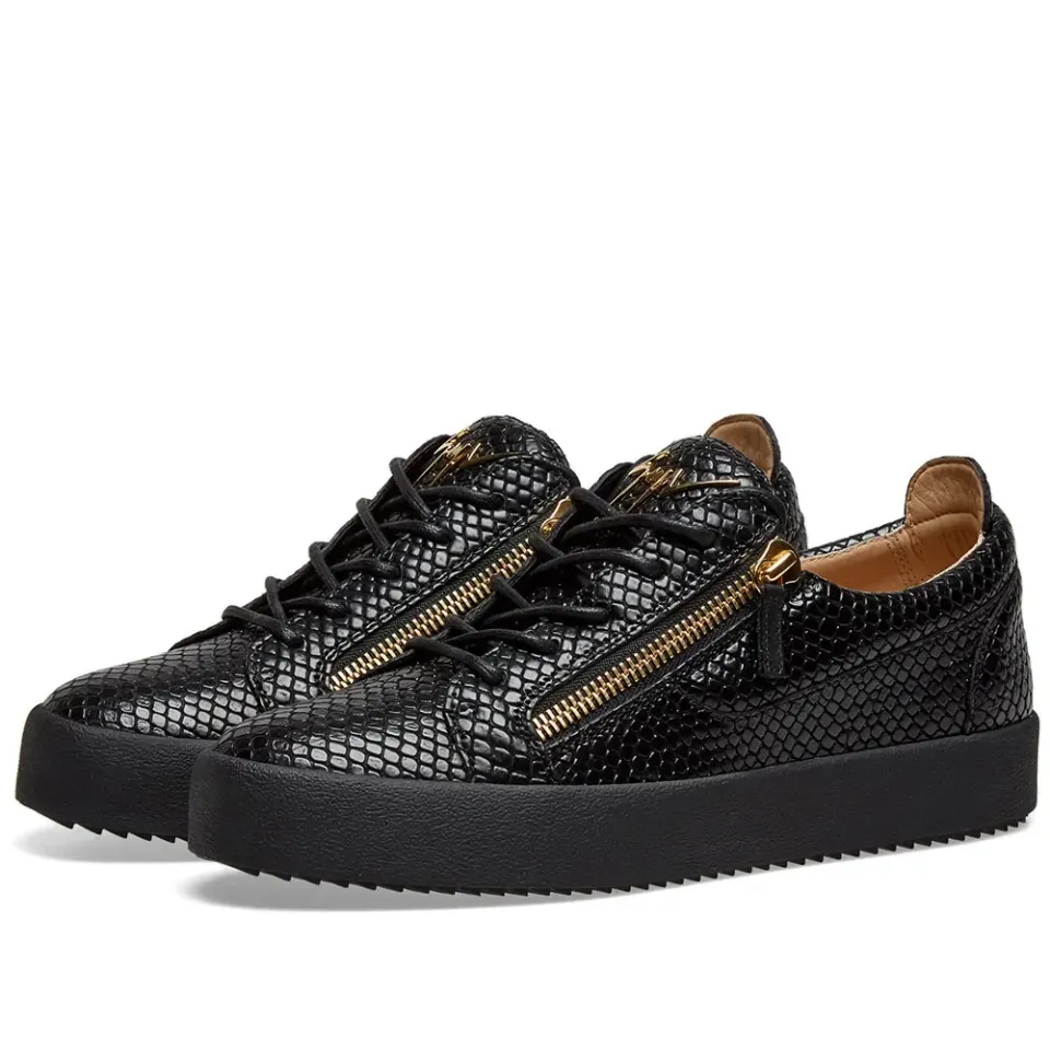 Double Zip Python Leather Low Sneaker