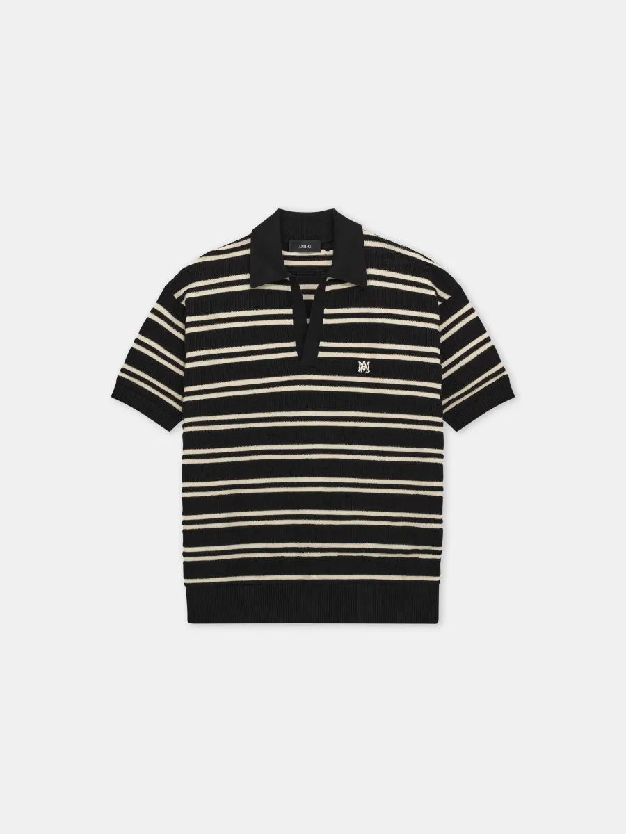 MA STRIPE KNIT SS POLO - Black