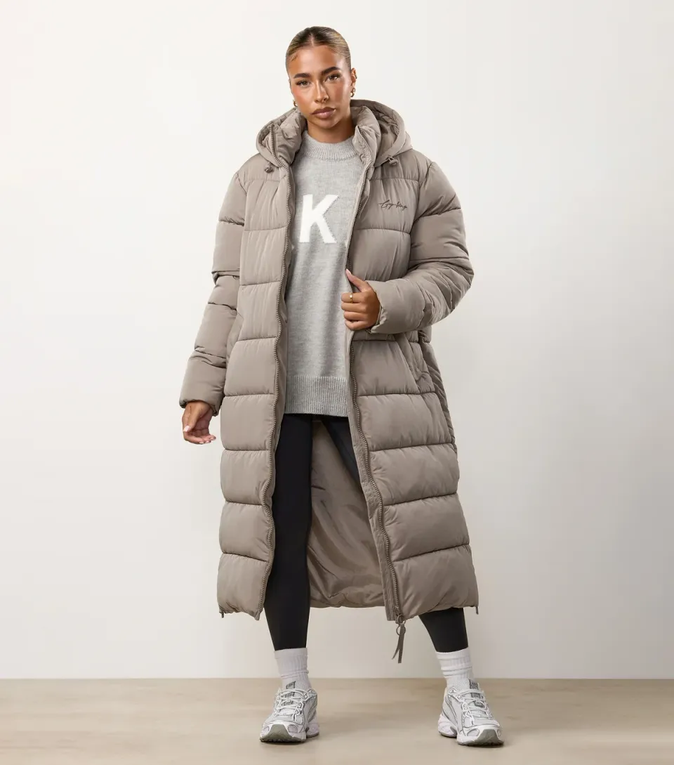Women's Light Brown Longline Puffer Jacket