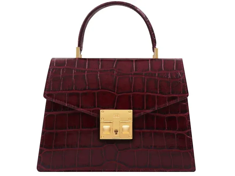 Odette Mini Orinoco 'Croc' Print Calf Leather Handbag - Wine - 2