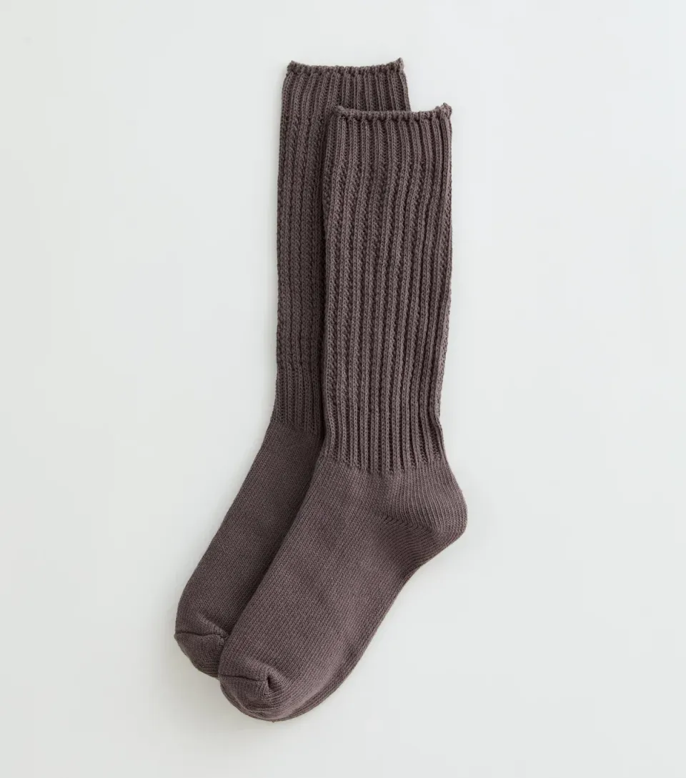 Mink Ribbed Knit Slouch Socks