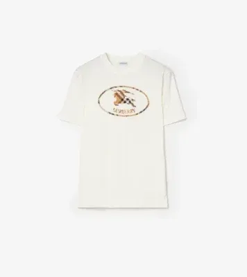 Check Knight Stamp Cotton T-shirt in Chalk white