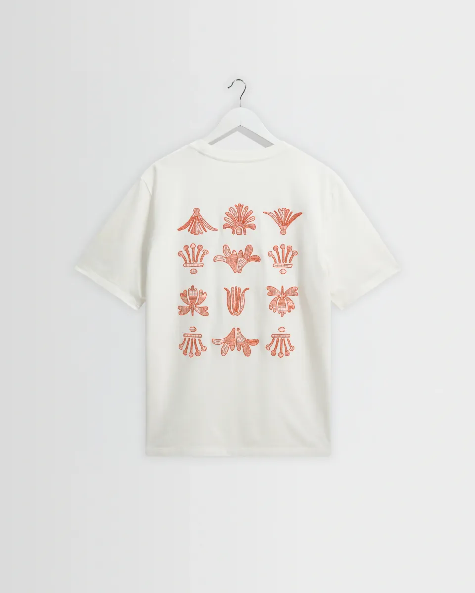 Dean - Ecru and Rust Grid Embroidered t-Shirt
