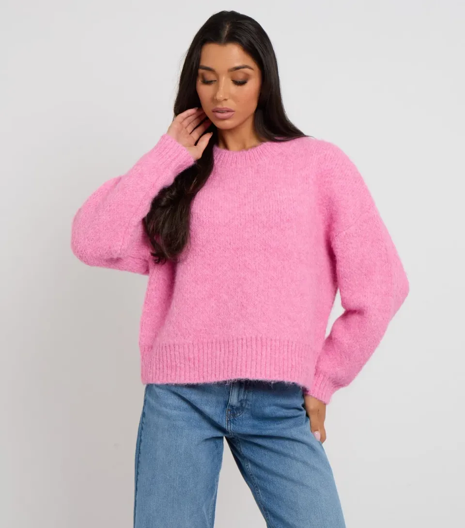 Women's Pink Brushed Knit Relaxed Jumper