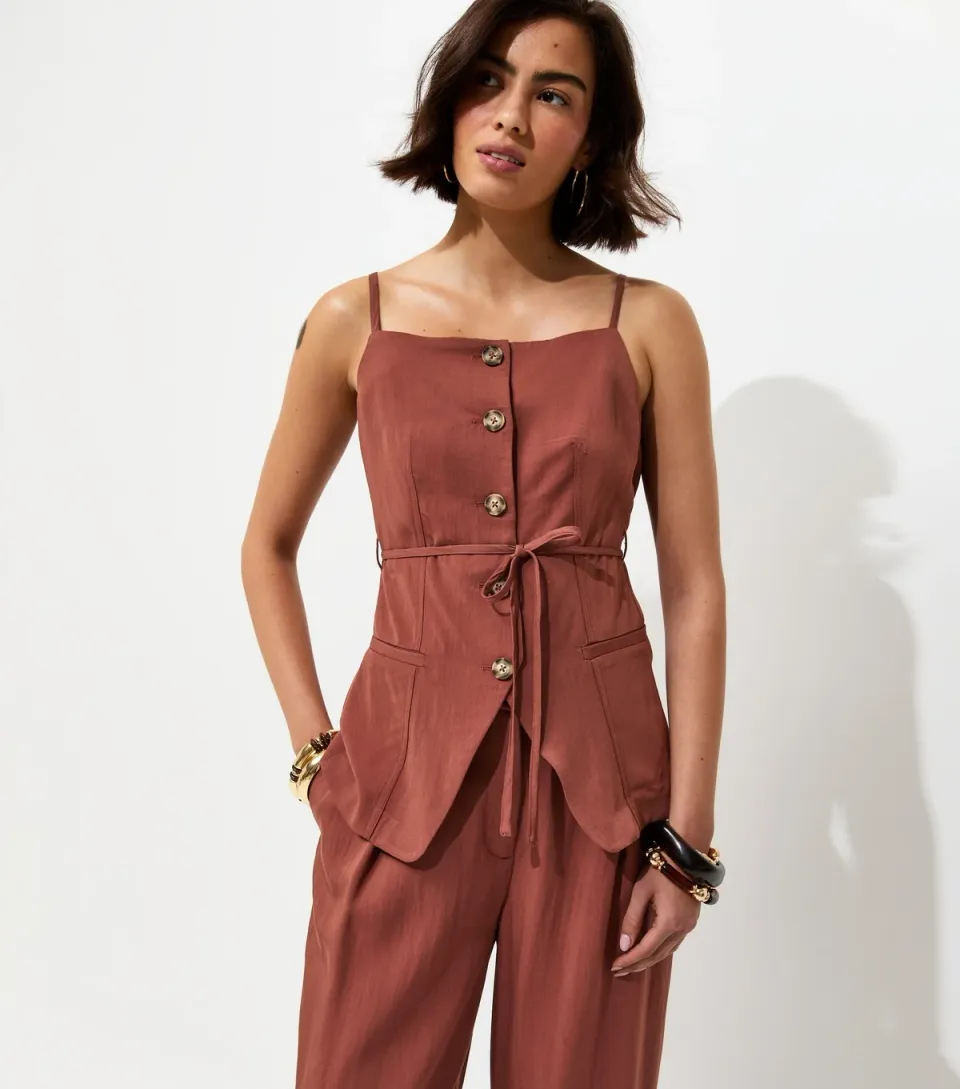 Women's Rust Square Neck Belted Waistcoat